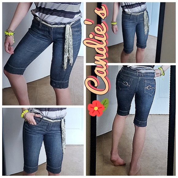 Candie's Dark Wash Denim Bermuda Shorts - Picture 2 of 16